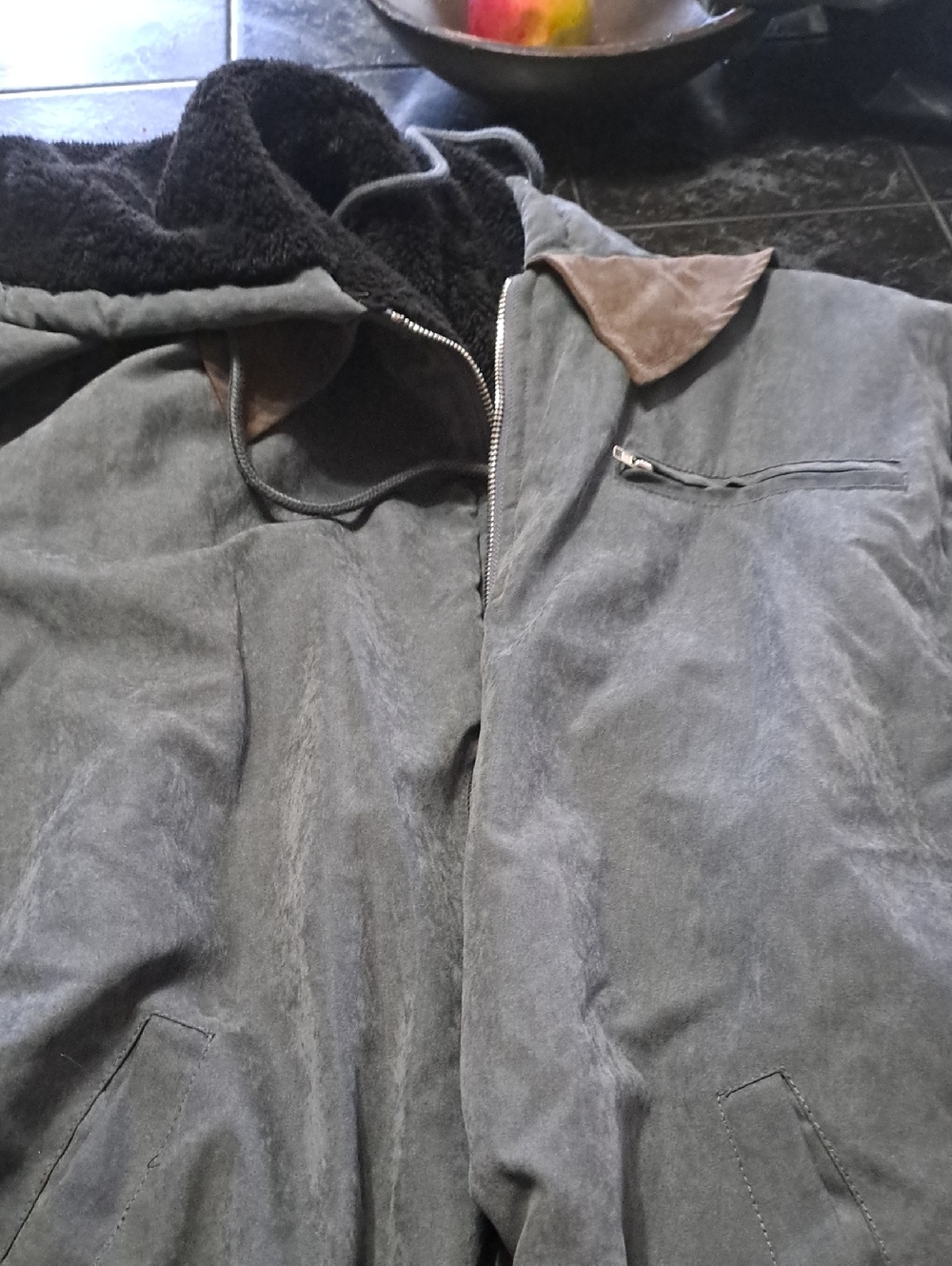 Men's Hooded Winter Jacket - Gray with Brown Trim OUKU BRAND